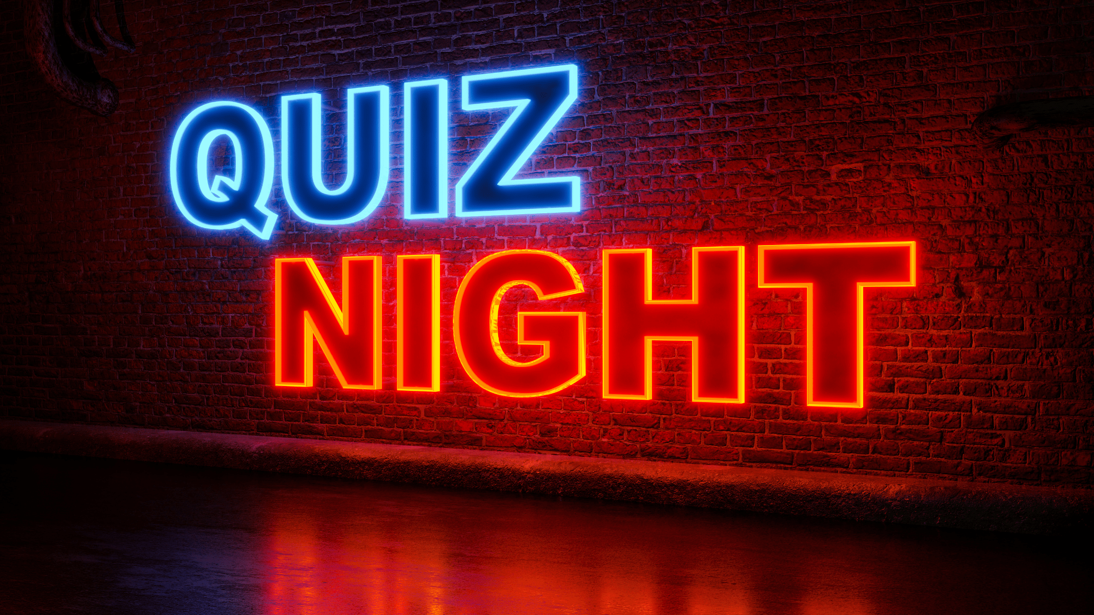 A neon sign for a quiz night.